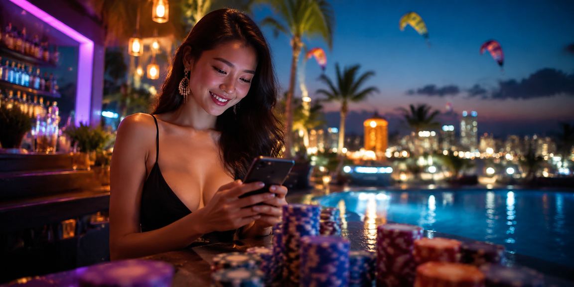 Người chơi nhận thưởng nạp tiền tại khu nghỉ dưỡng Mũi Né ban đêm